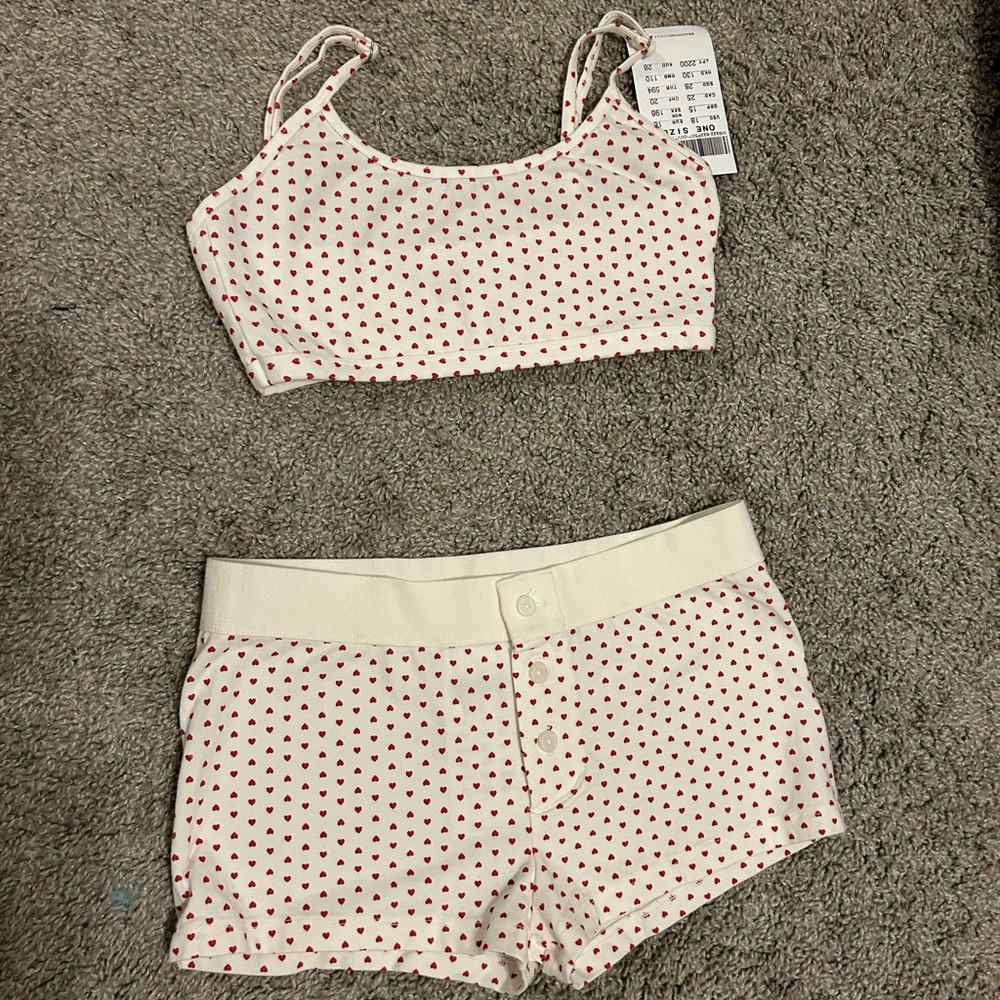 Brandy Melville heart boy shorts and bra top